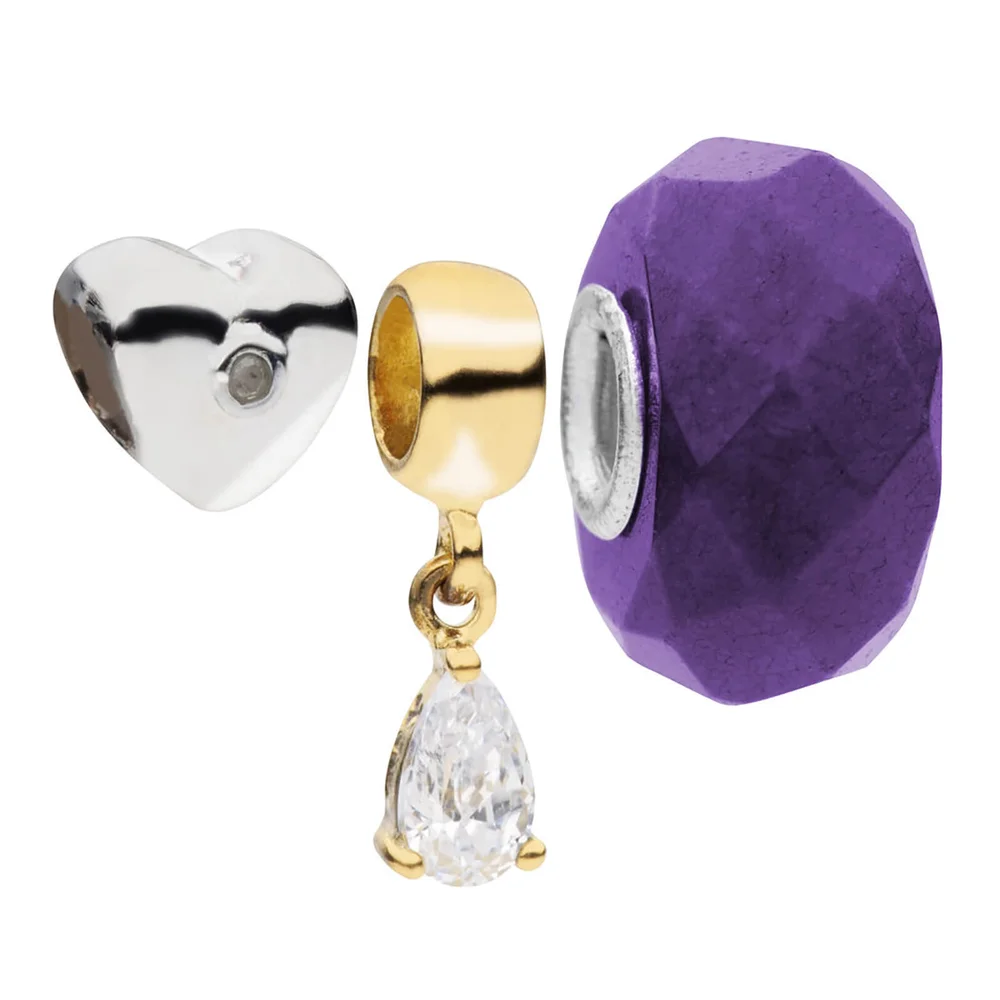 Amadora Silver Heart And Crystal Beads Pack of 3 Charms Set - Silver Image 1