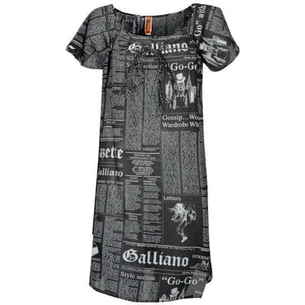 John Galliano Women's Retro News Print Beach Dress - Black - 10 - Black Image 1