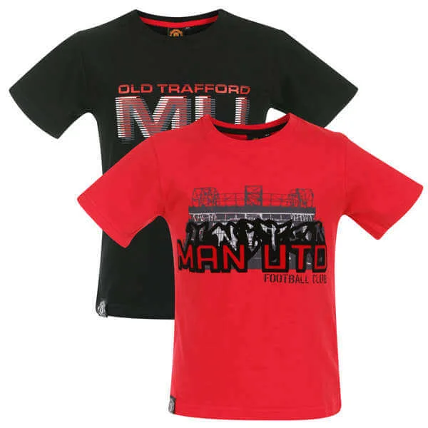 Boys' Manchester United 2 Pack T-Shirts - Red/Black - 6/7 - Red/Black Image 1