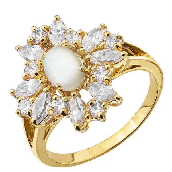 Gold Plated Oval Opal Flower Ring - J Image 1