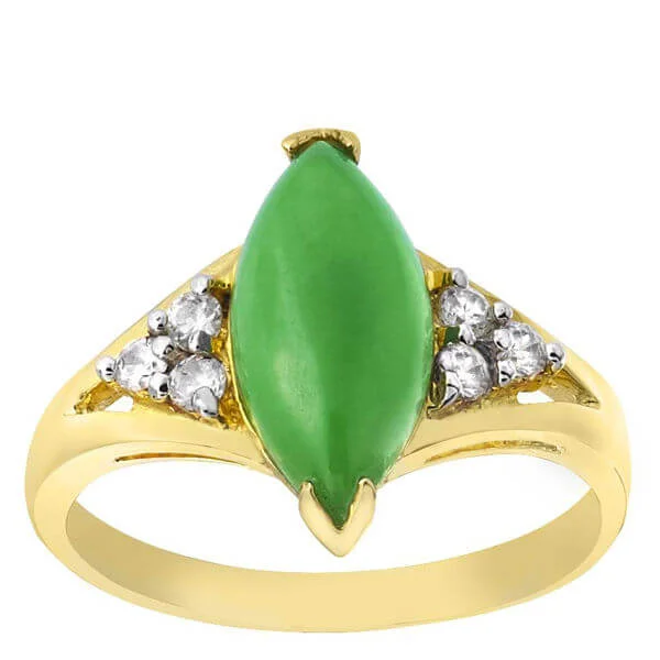 Gold Plated Marquis Shaped Green Jade Ring - J Image 1