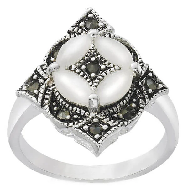 Silver Plated Antique Style Marcasite Ring - J Image 1