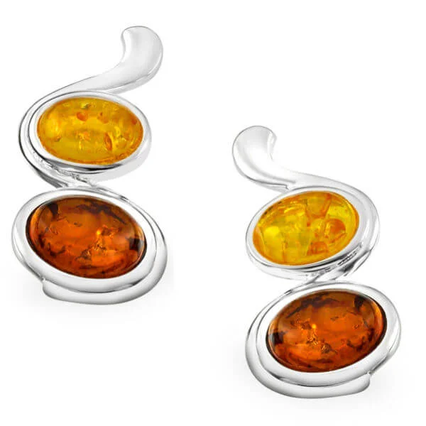 Silver Plated Amber Oval Gem Stone Drop Earrings - One Size Image 1