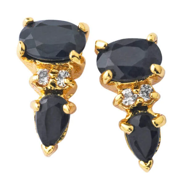 Gold Plated Sapphire Drop Earrings - One Size Image 1