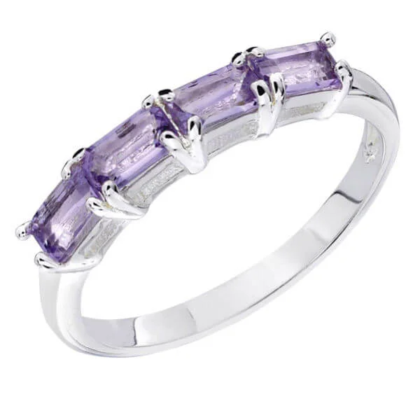 Silver Plated Rectangular Amethyst Stone Ring - J Image 1
