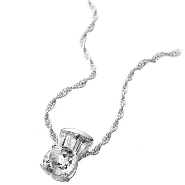 Silver Plated Round White Topaz Necklace - One Size Image 1