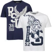 Ringspun Men's Graphic Printed T-Shirt Two packWhite/Navy Harlem - S - Blue Image 1