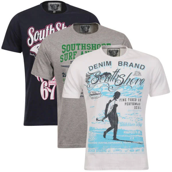 South Shore Men's Summer T-Shirt 3 Pack - Light Grey Marl/White/Dark Midnight Blue - S - Grey/White/Dark Midnight Image 1