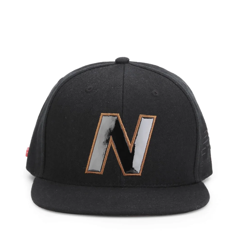 New Balance Unisex Snap 6 Panel Flat Peak Baseball Cap - Acrylic Black/Brown Image 1