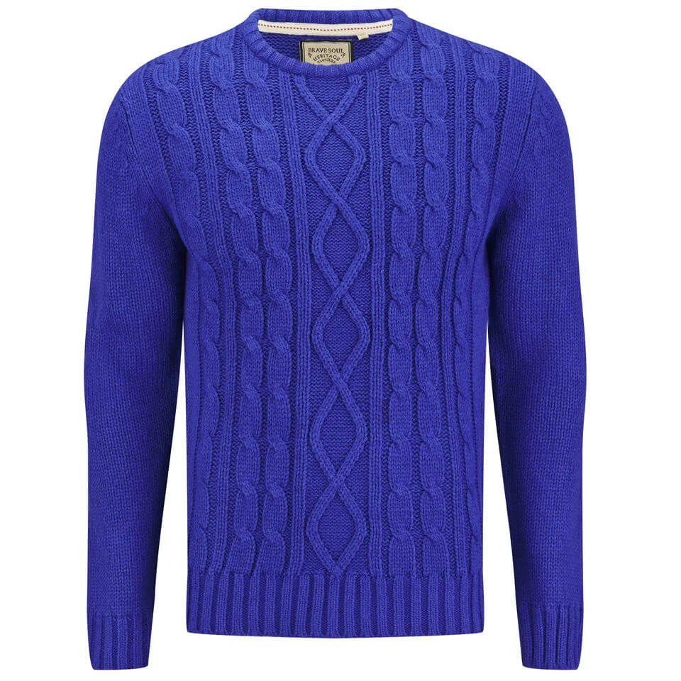 Brave Soul Men's Ludwig Cable Knitted Jumper - Blue - S - Blue Image 1