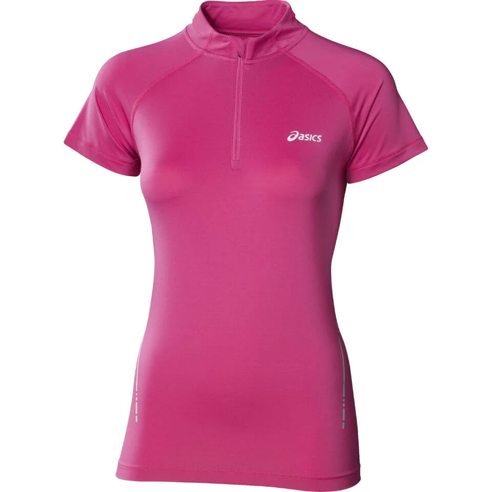 Asics Women's Short Sleeve 1/2 Zip Running Top - Magenta - XS - Pink Image 1