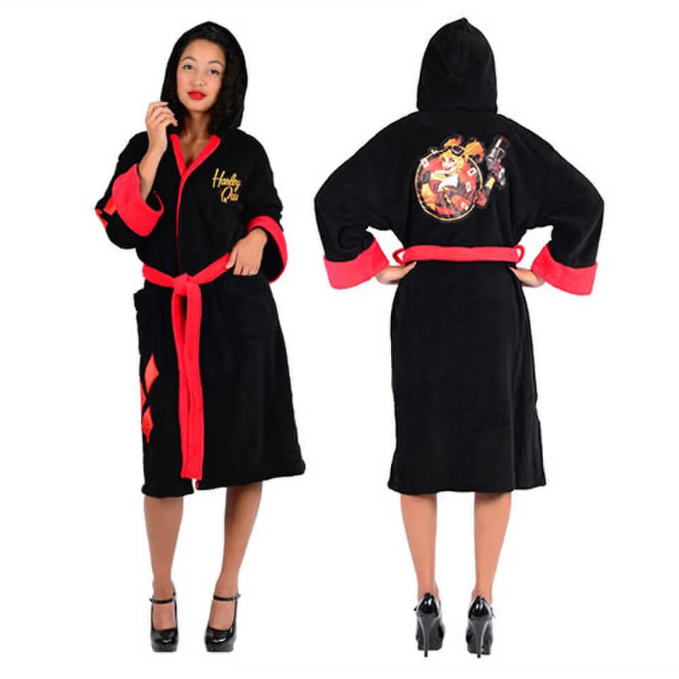 DC Comics Women's Bombshells Harley Quinn Fleece Bathrobe - Black Image 1