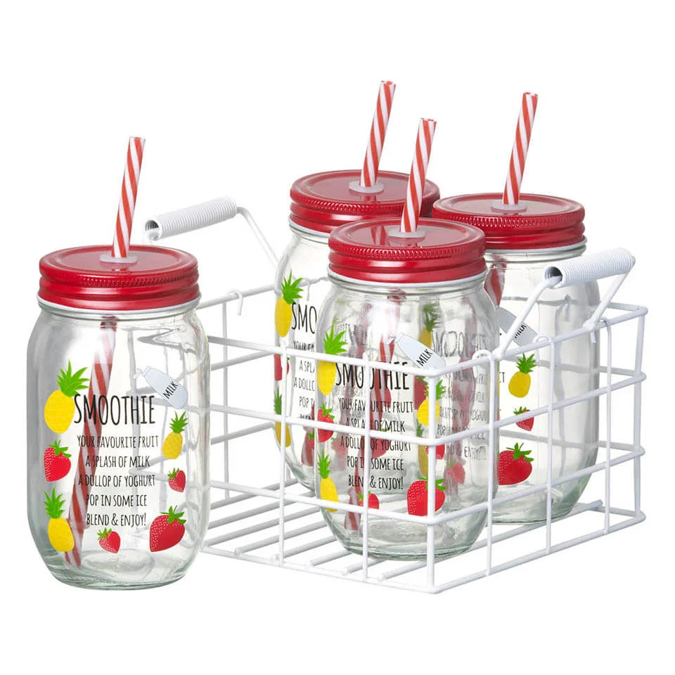 Parlane Smoothie Jars with Straws - Clear/Red (Set of 4) Image 1