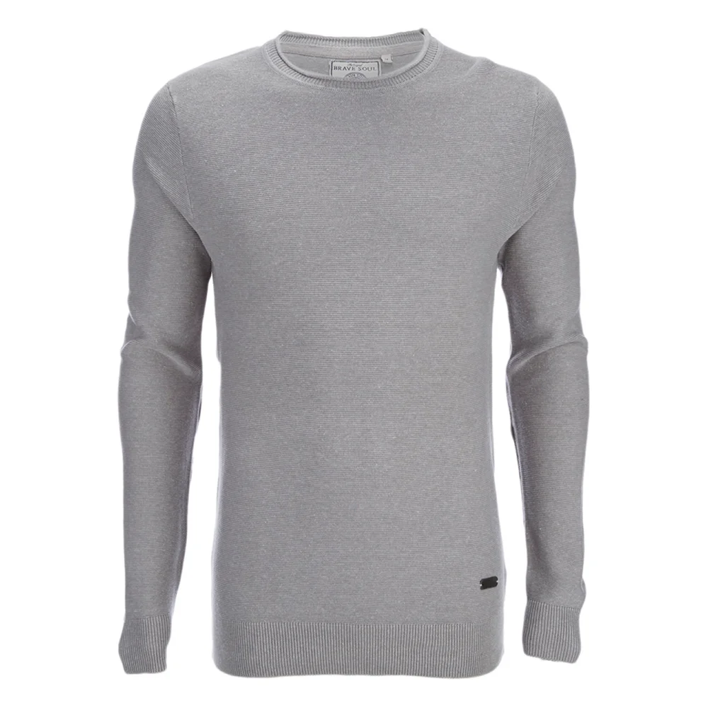 Brave Soul Men's Warren Roll Edge Jumper - Silver Grey - S - Grey Image 1