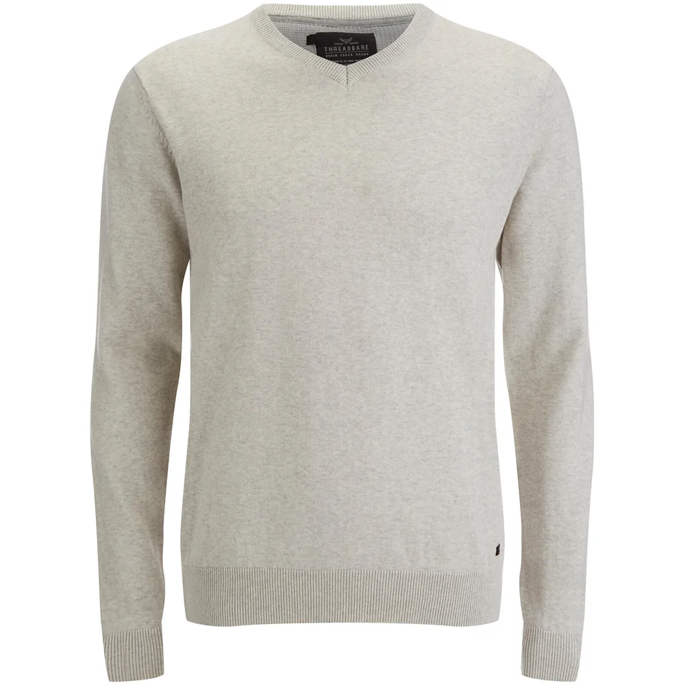 Threadbare Men's Bleak Cotton V-Neck Jumper - Oatmeal Marl - S - Stone Image 1