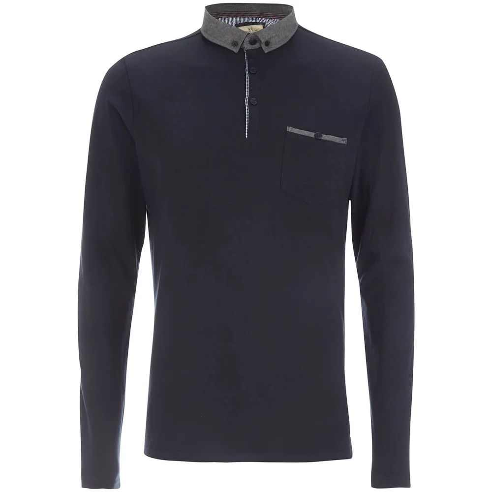 Brave Soul Men's Hera Long Sleeve Polo Shirt - Navy - S - Navy Image 1