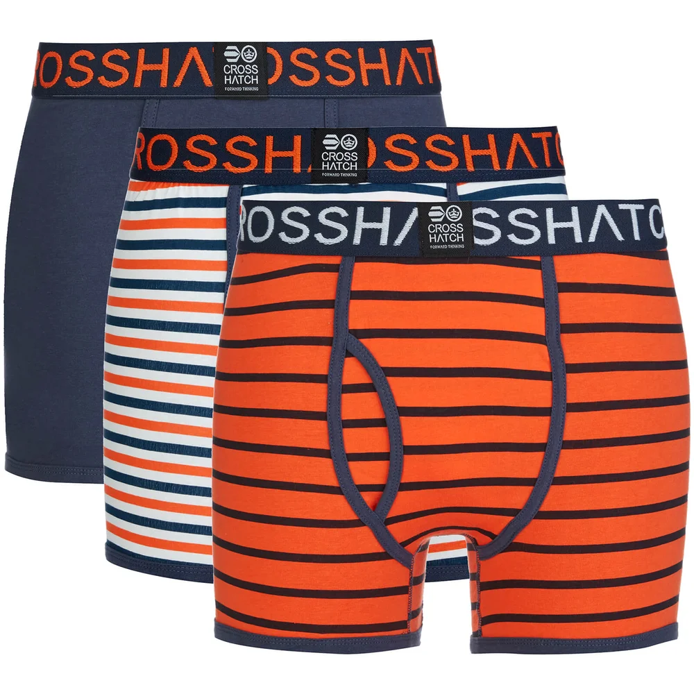 Crosshatch Men's 3 Pack All Sync Striped Boxers - Mood Indigo/Red Orange - S - Blue/Orange Image 1