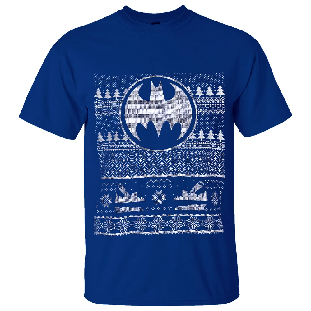DC Comics Men's Batman Fairisle Christmas T-Shirt - Blue - S Image 1
