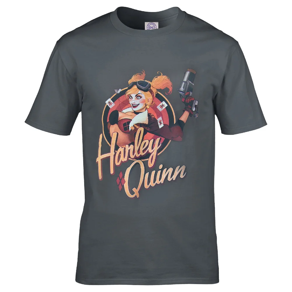 DC Comics Men's Bombshell Harley Quinn Logo T-Shirt - Grey - S - Grey Image 1