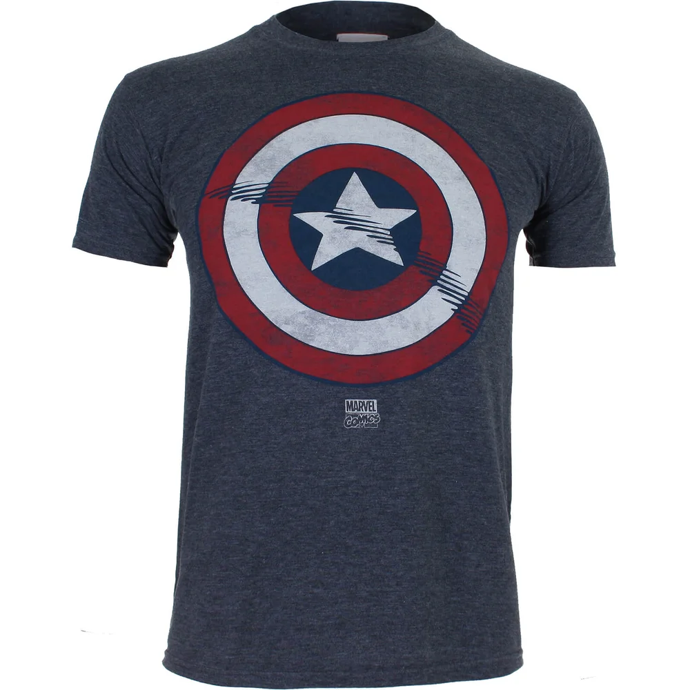 Marvel Boys' Captain America Shield T-Shirt - Heather Navy - 7-8 Years - Navy Image 1