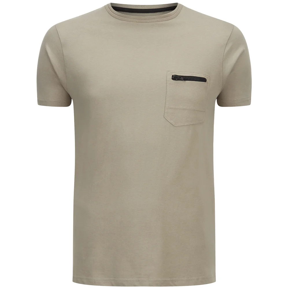 Brave Soul Men's Faustian Zip Pocket T-Shirt - Mushroom - S - Beige Image 1