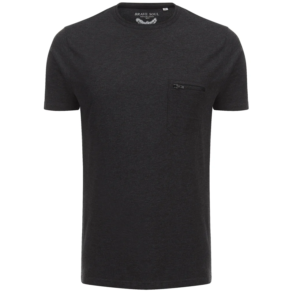 Brave Soul Men's Faustian Zip Pocket T-Shirt - Dark Charcoal - S - Grey Image 1