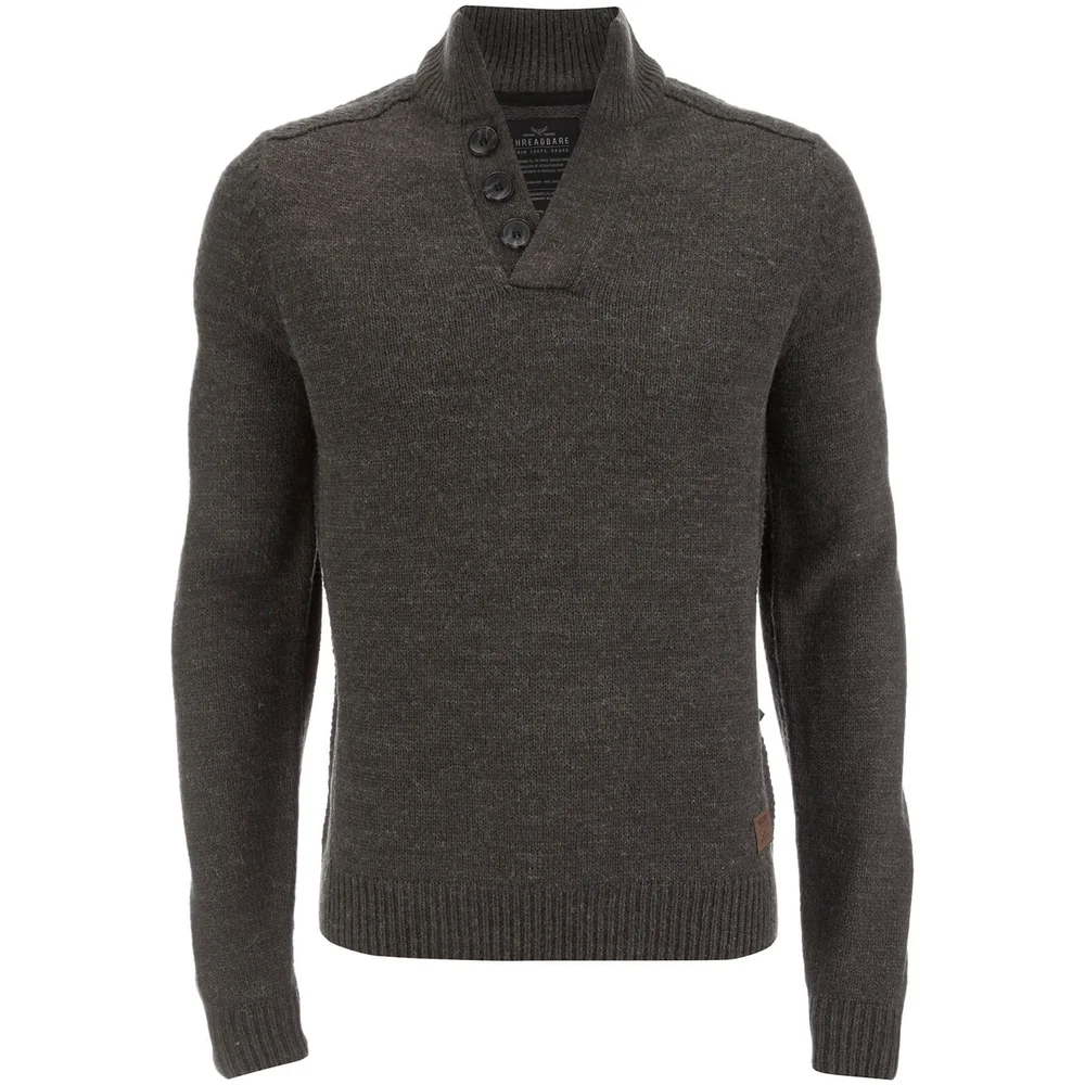 Threadbare Men's Tanner Button Neck Jumper - Charcoal Marl - S - Grey Image 1