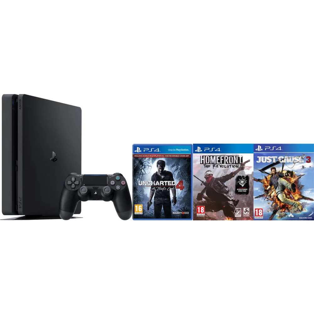 PlayStation 4 Slim 500GB with Uncharted 4, Homefront and Just Cause 3 Image 1