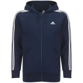 adidas Men's Essential 3 Stripe Fleece Hoody - Navy