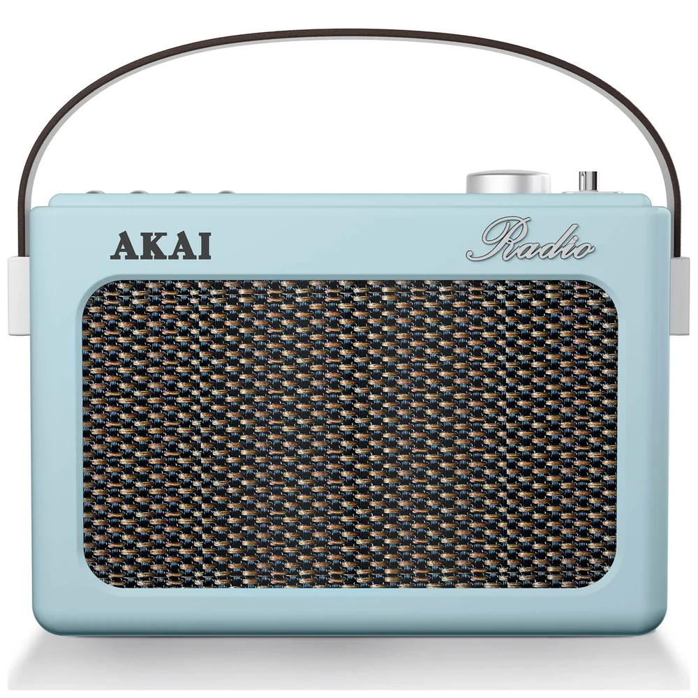 Akai Retro Vintage Portable Wireless AM/FM Radio with LCD Screen - Blue Image 1
