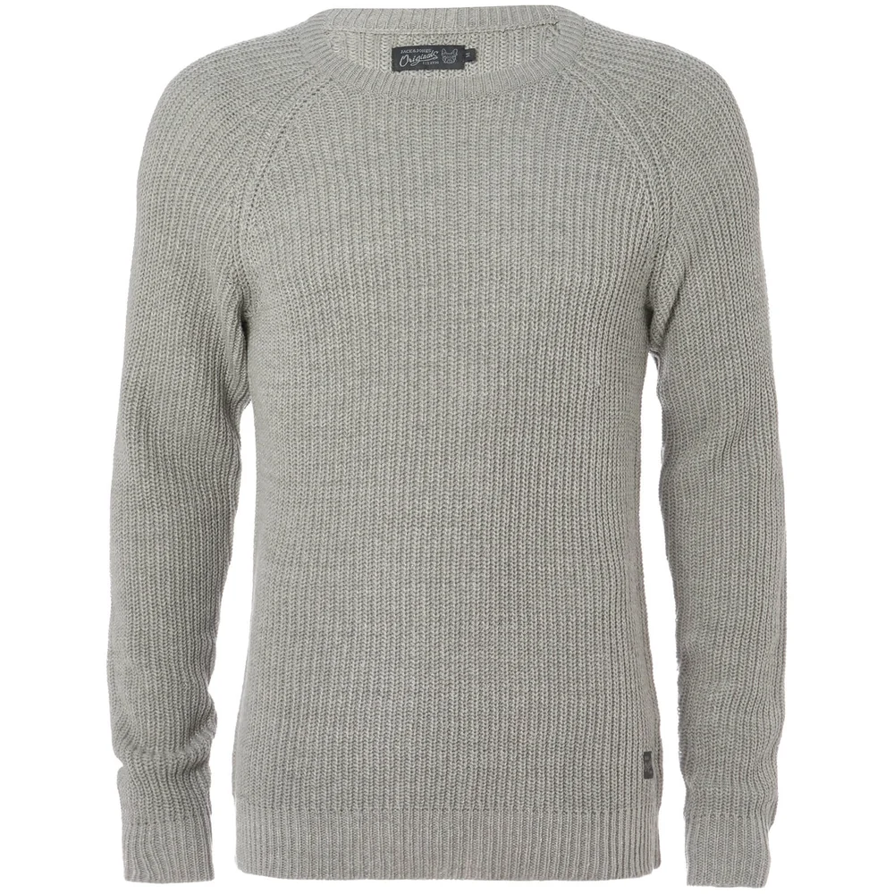 Jack & Jones Originals Men's Panel Rib Raglan Jumper - Light Grey Marl - S - Grey Image 1
