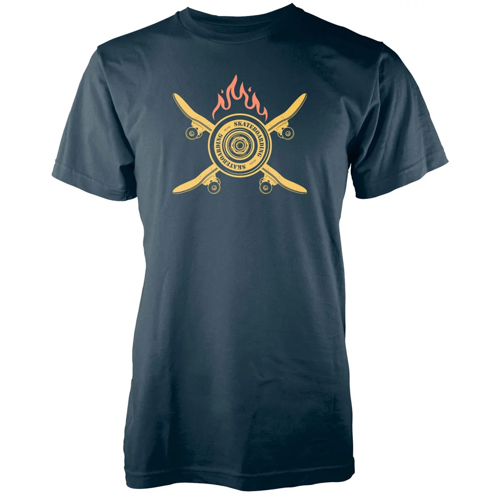 Crossed Flaming Skateboard Navy T-Shirt - S - Navy Image 1
