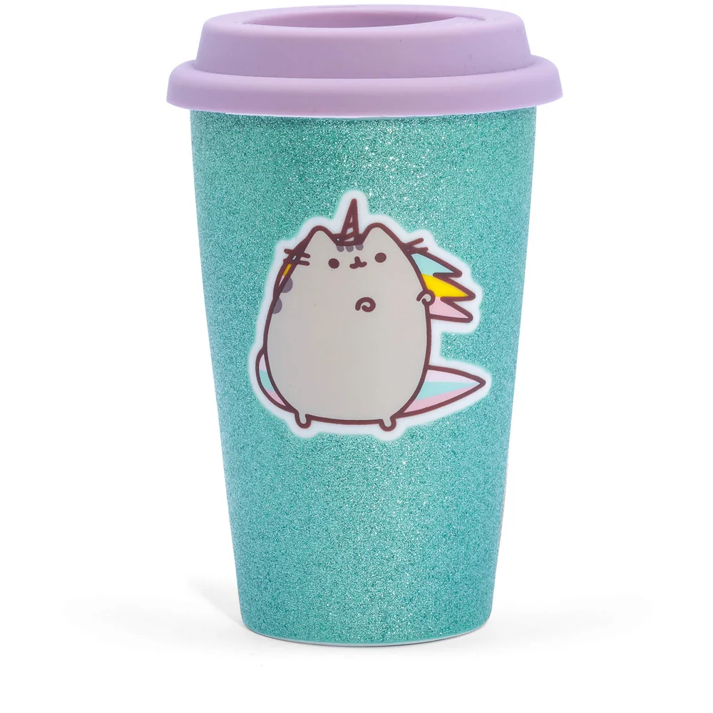 Pusheen Unicorn Ceramic Travel Mug - Glitter Aqua 275ml Image 1