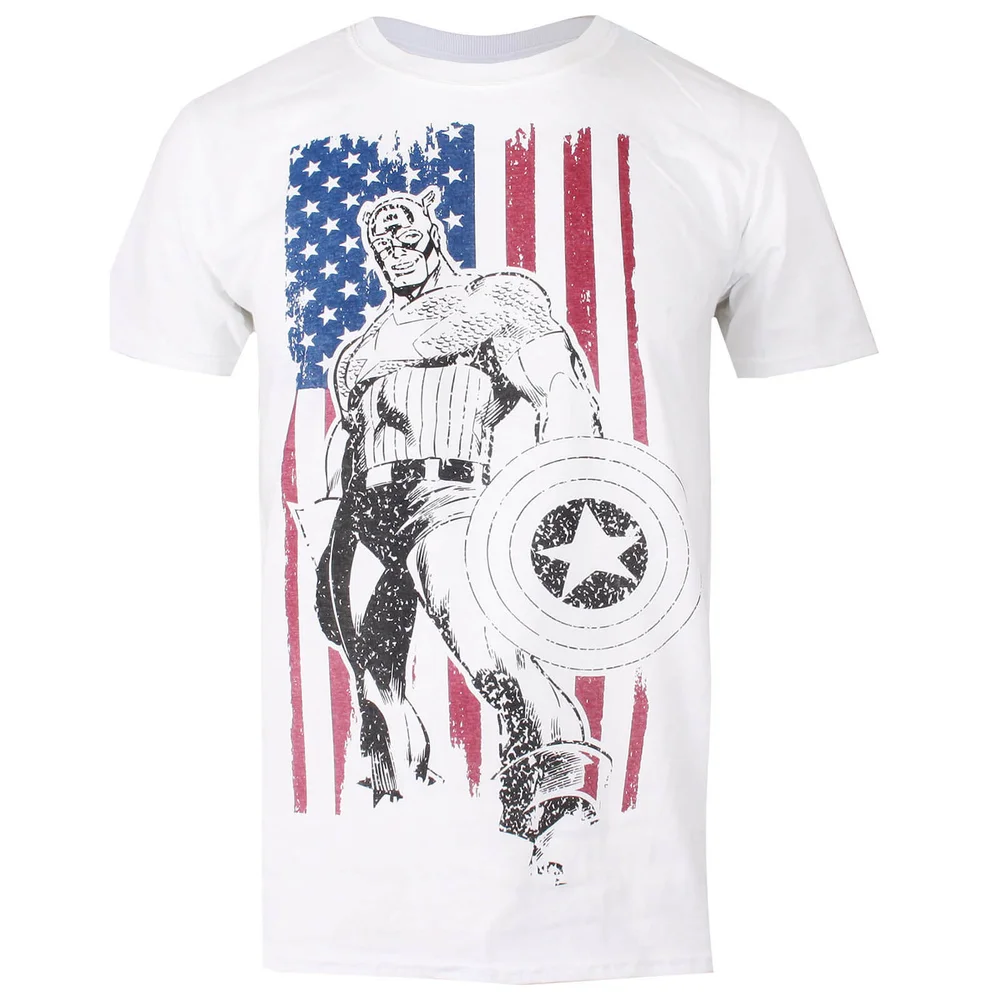 Marvel Men's Captain America Flag T-Shirt - White - S - White Image 1