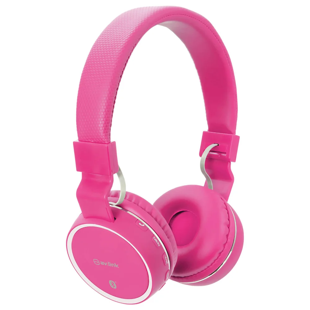 AV: Link Wireless Bluetooth On-Ear Noise Cancelling Headphones (With Built-in FM Radio) - Pink Image 1