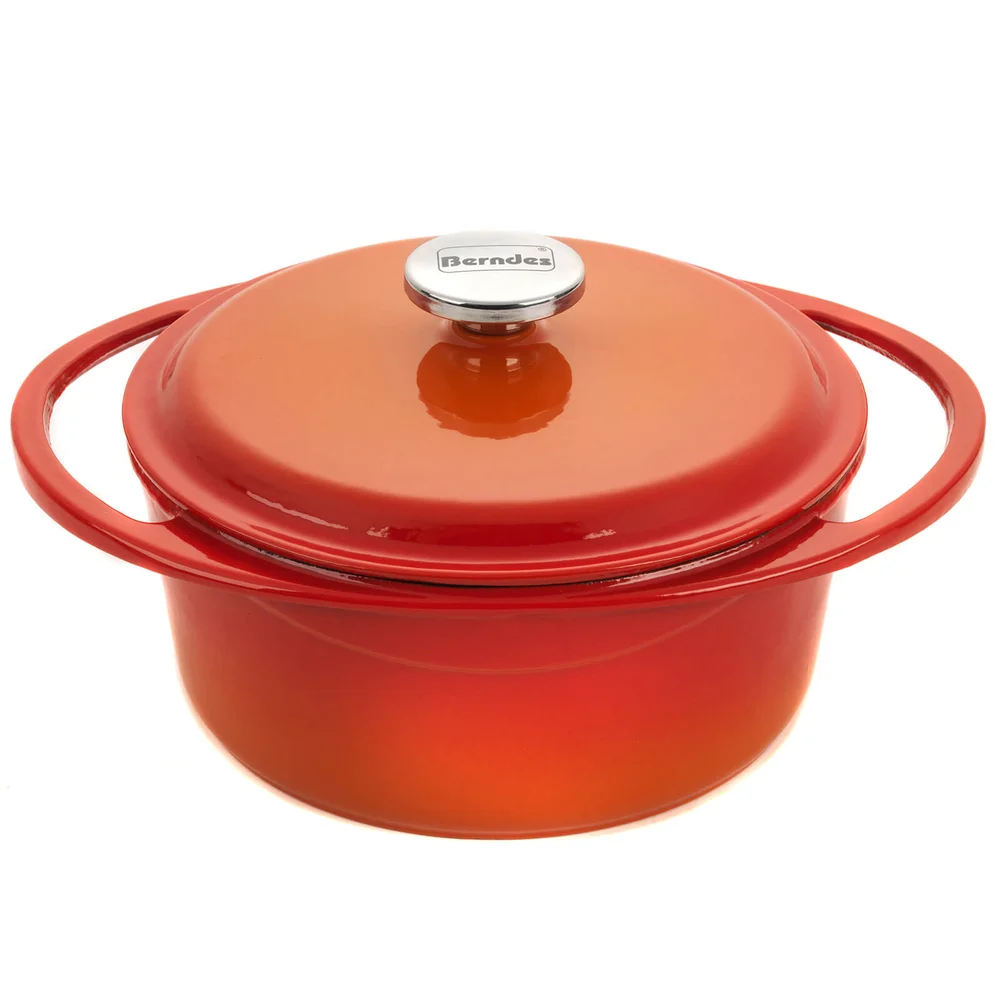Berndes Cast Iron Round Casserole Dish with Lid - 24cm/4L - Red/Orange Image 1