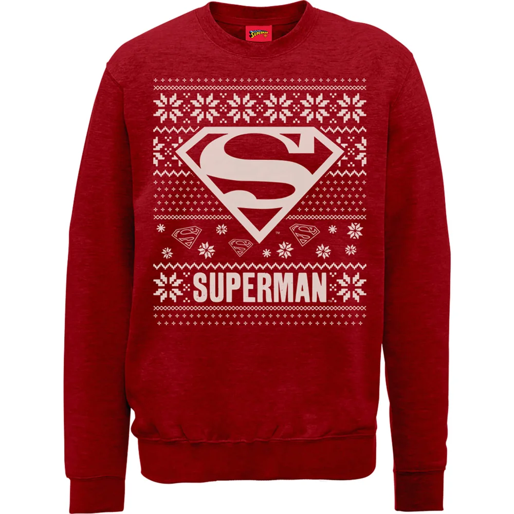 DC Superman Christmas Knit Logo Red Christmas Sweater - S Image 1