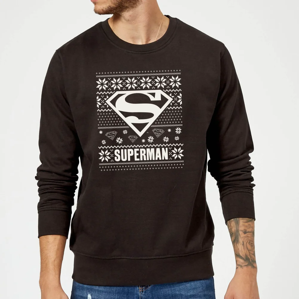 DC Superman Christmas Knit Logo Black Christmas Sweater - S Image 1