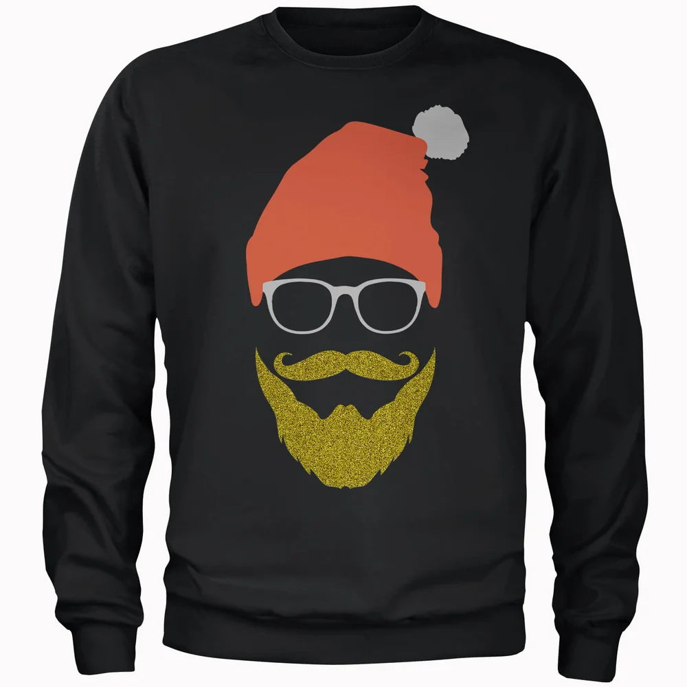 Hipster Santa Glitter Beard Black Christmas Sweatshirt - XXL Image 1