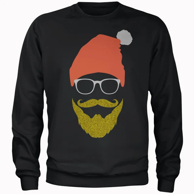 Hipster Santa Glitter Beard Black Christmas Sweatshirt