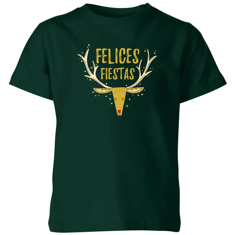 Felices Fiestas Reindeer Kids' T-Shirt - Forest Green - 3-4 Years - Forest Green Image 1