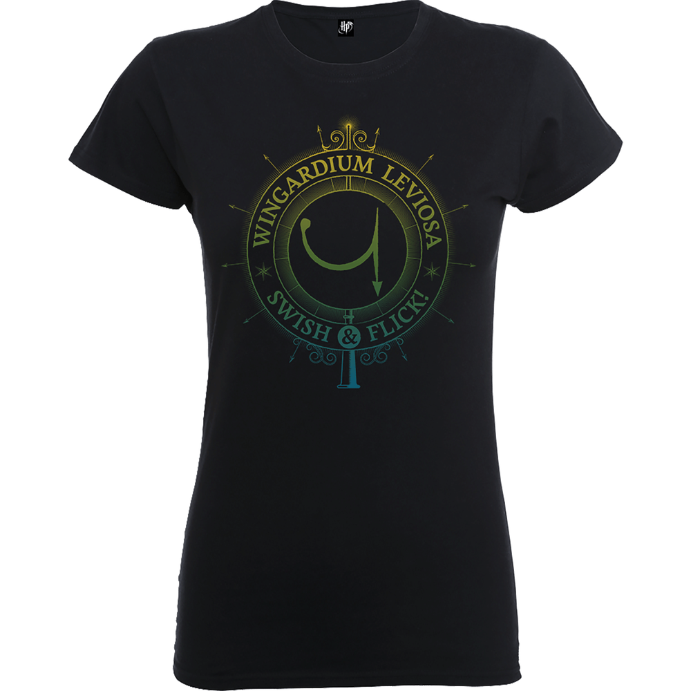 Harry Potter Wingardium Leviosa Swish And Flick Women's Black T-Shirt - S Image 1