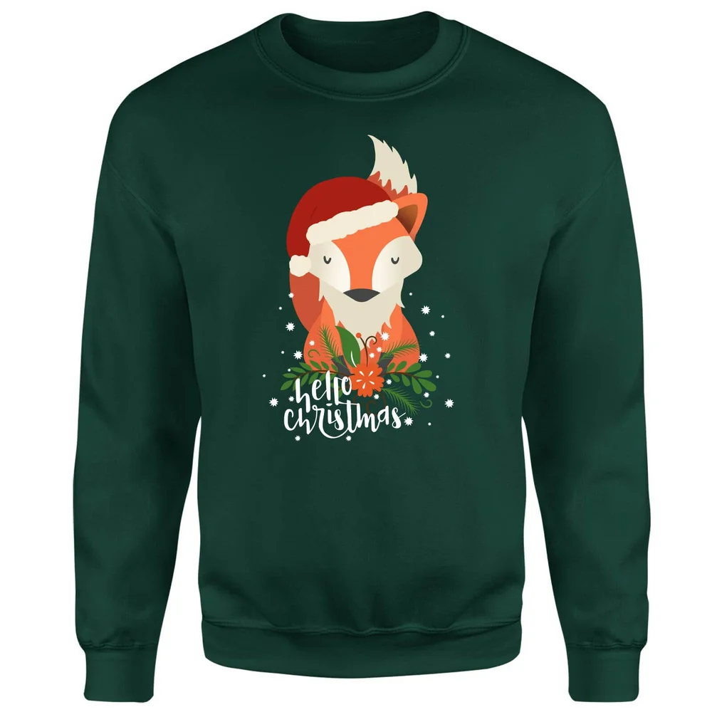 Christmas Fox Hello Christmas Sweater - Forest Green - S Image 1