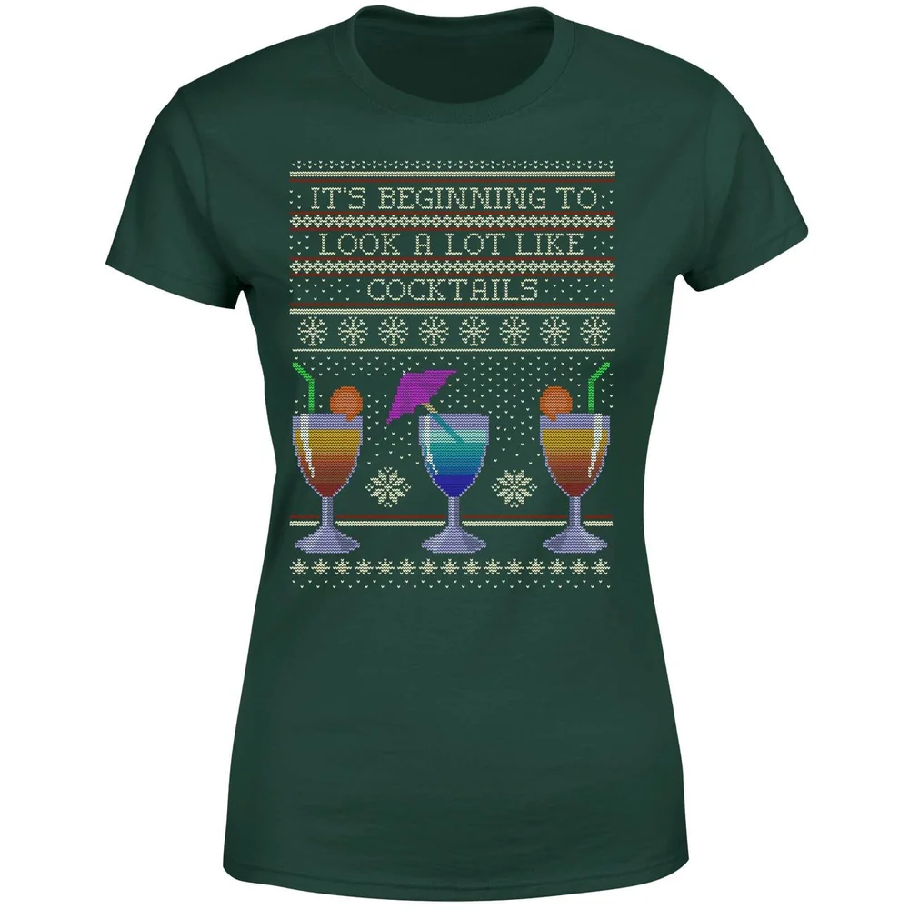 Its Beginning To Look A Lot Like Cocktails Women's T-Shirt - Forest Green - S - Forest Green Image 1