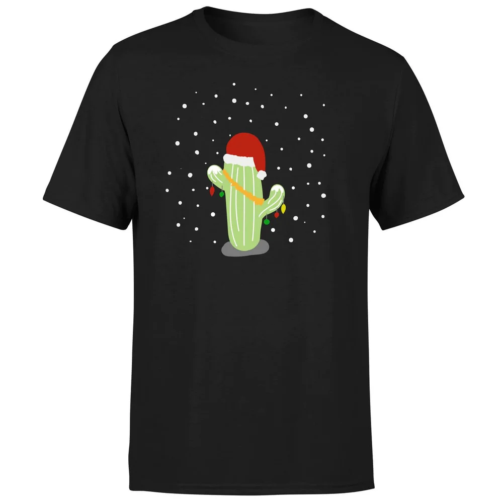 Cactus Santa Hat T-Shirt - Black - S - Black Image 1