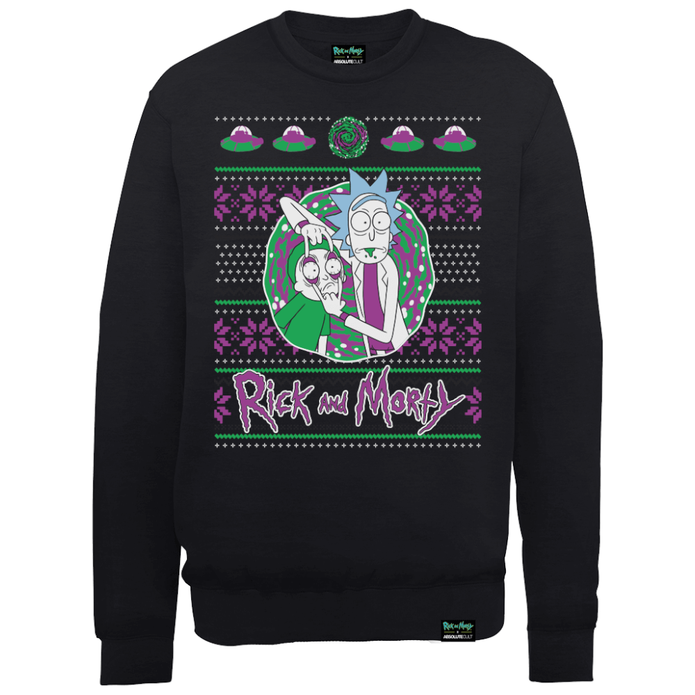 Rick And Morty Portal Men's Black Christmas Sweater - S Image 1