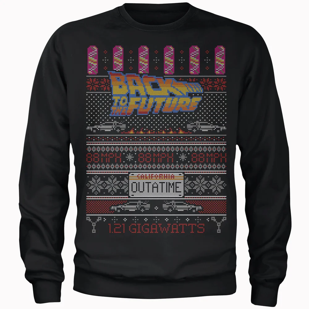 Back To The Future OUTATIME Men's Christmas Sweater - Black - S Image 1