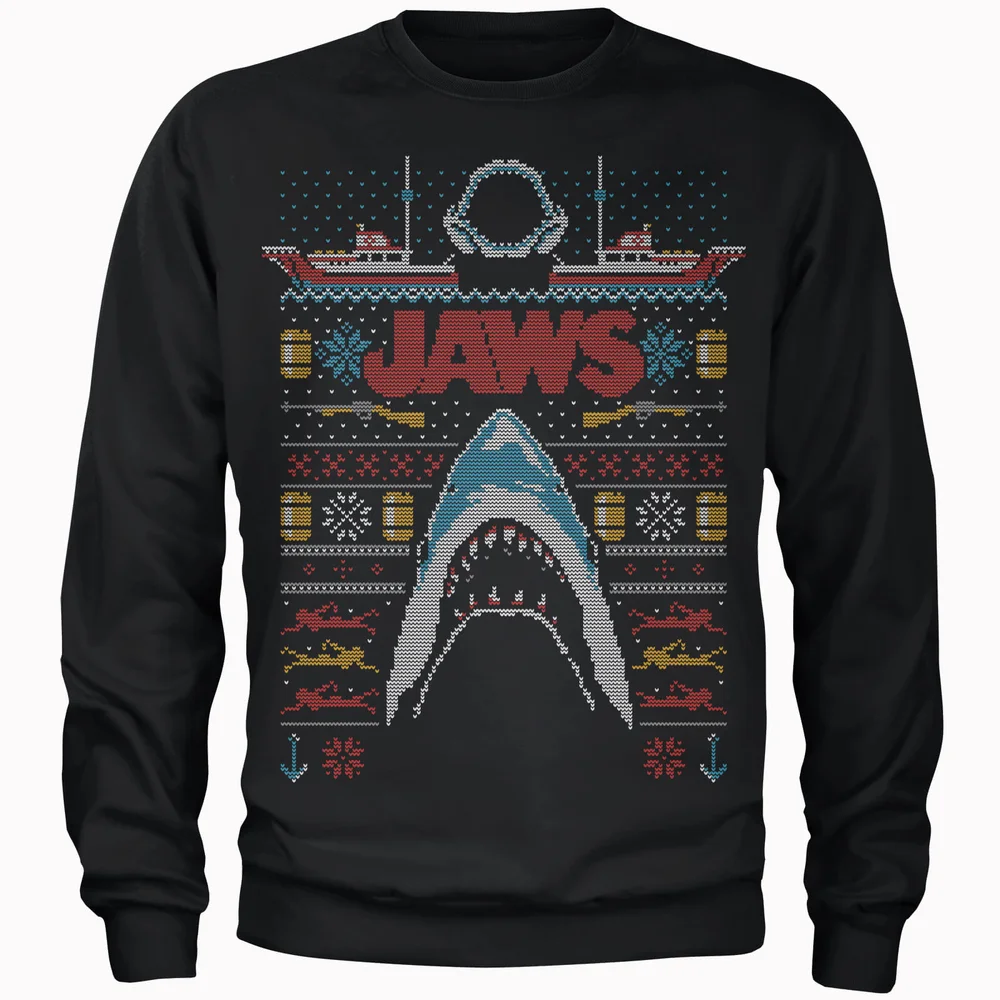 Jaws Fairisle Men's Christmas Sweater - Black - L Image 1
