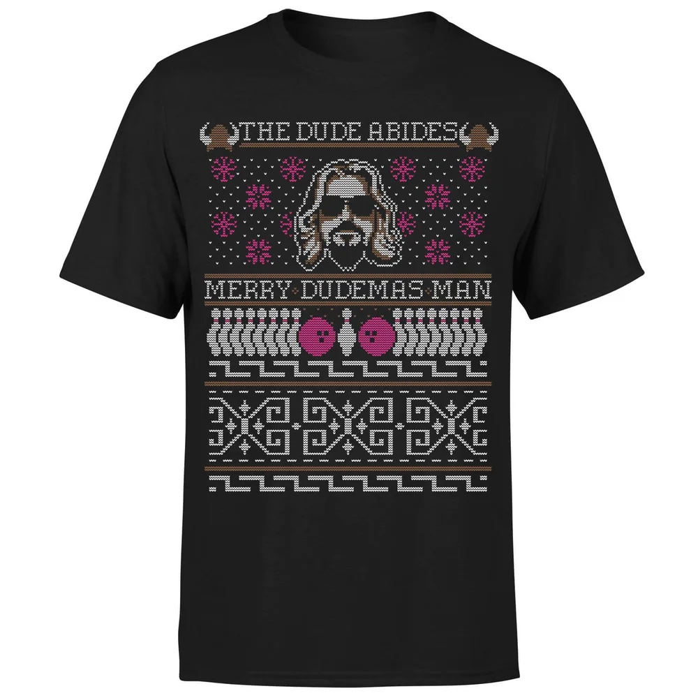 The Dude Abides Merry Dudemas Man Men's Christmas T-Shirt - Black - M Image 1