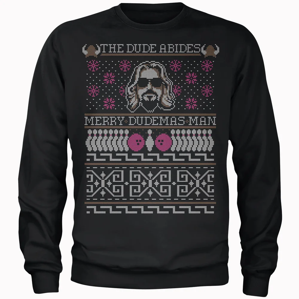 The Dude Abides Merry Dudemas Man Men's Christmas Sweater - Black - S Image 1
